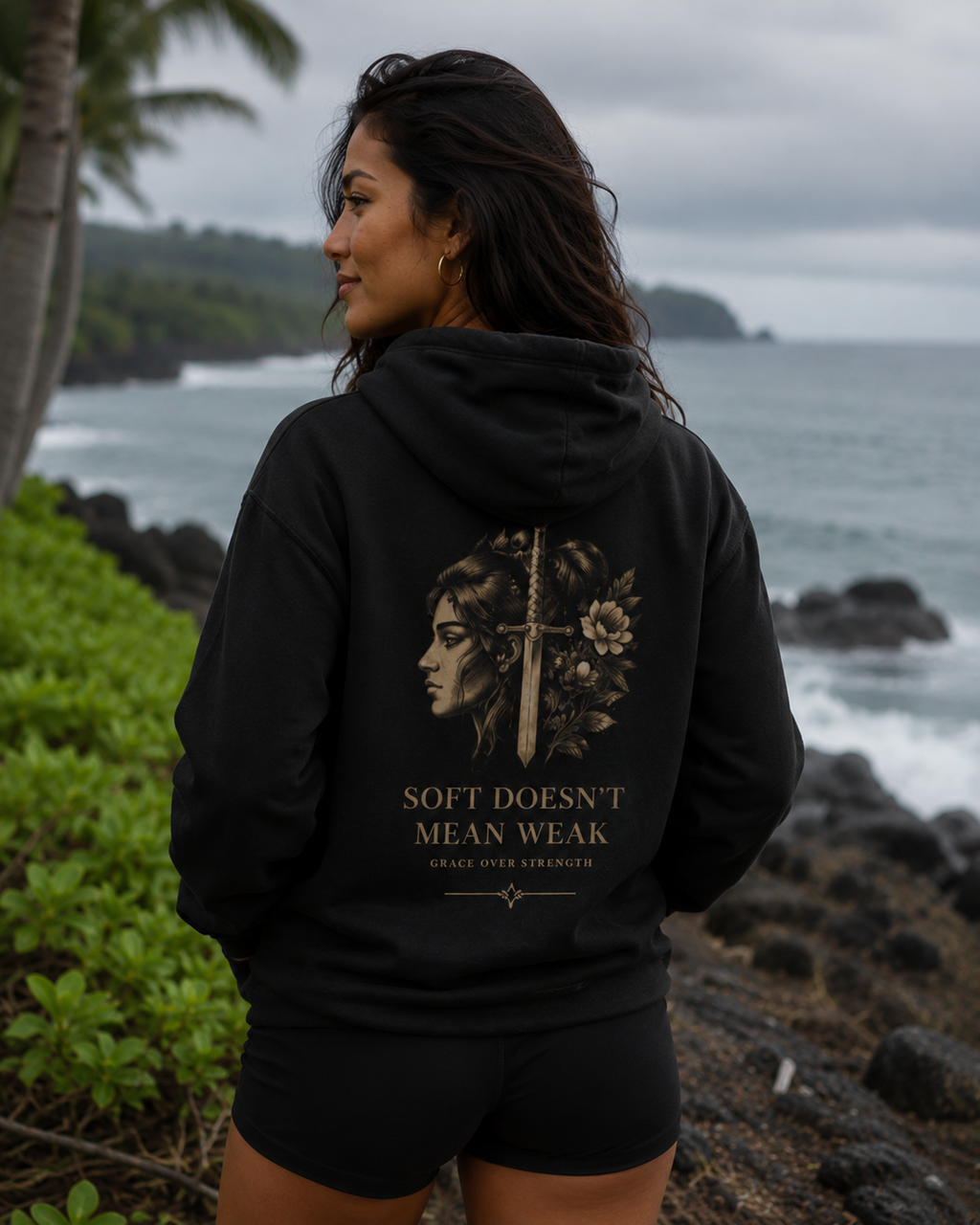 Fleece Hoodie — "Soft Doesn't Mean Weak" Floral Warrior Graphic