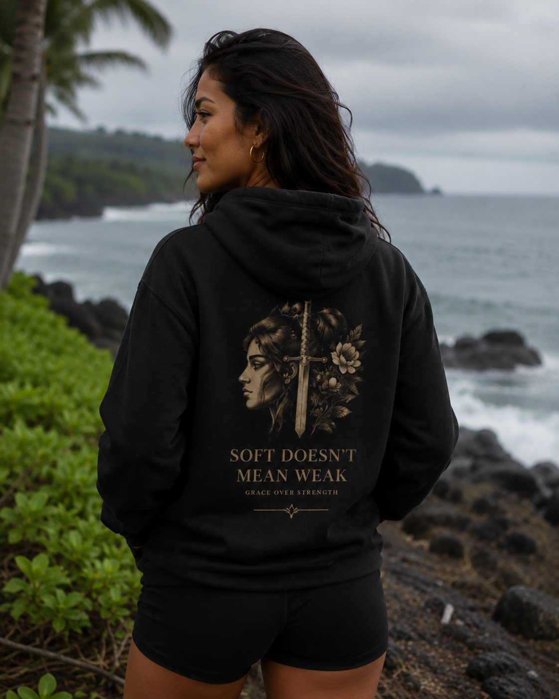 Fleece Hoodie — "Soft Doesn't Mean Weak" Floral Warrior Graphic