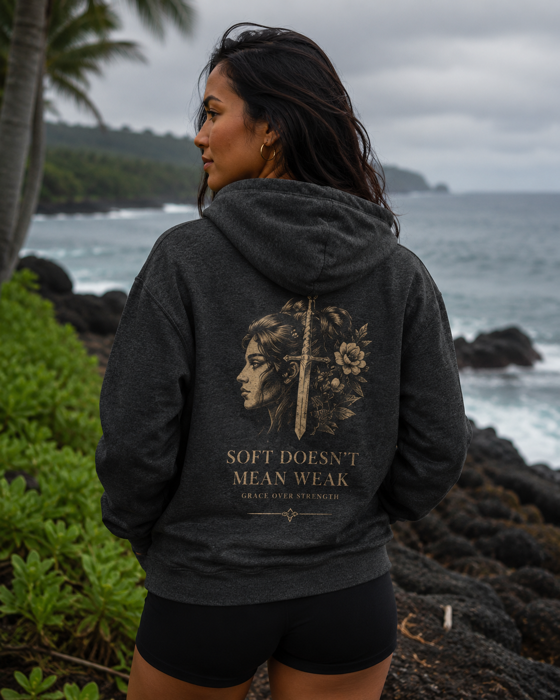 Fleece Hoodie — "Soft Doesn't Mean Weak" Floral Warrior Graphic
