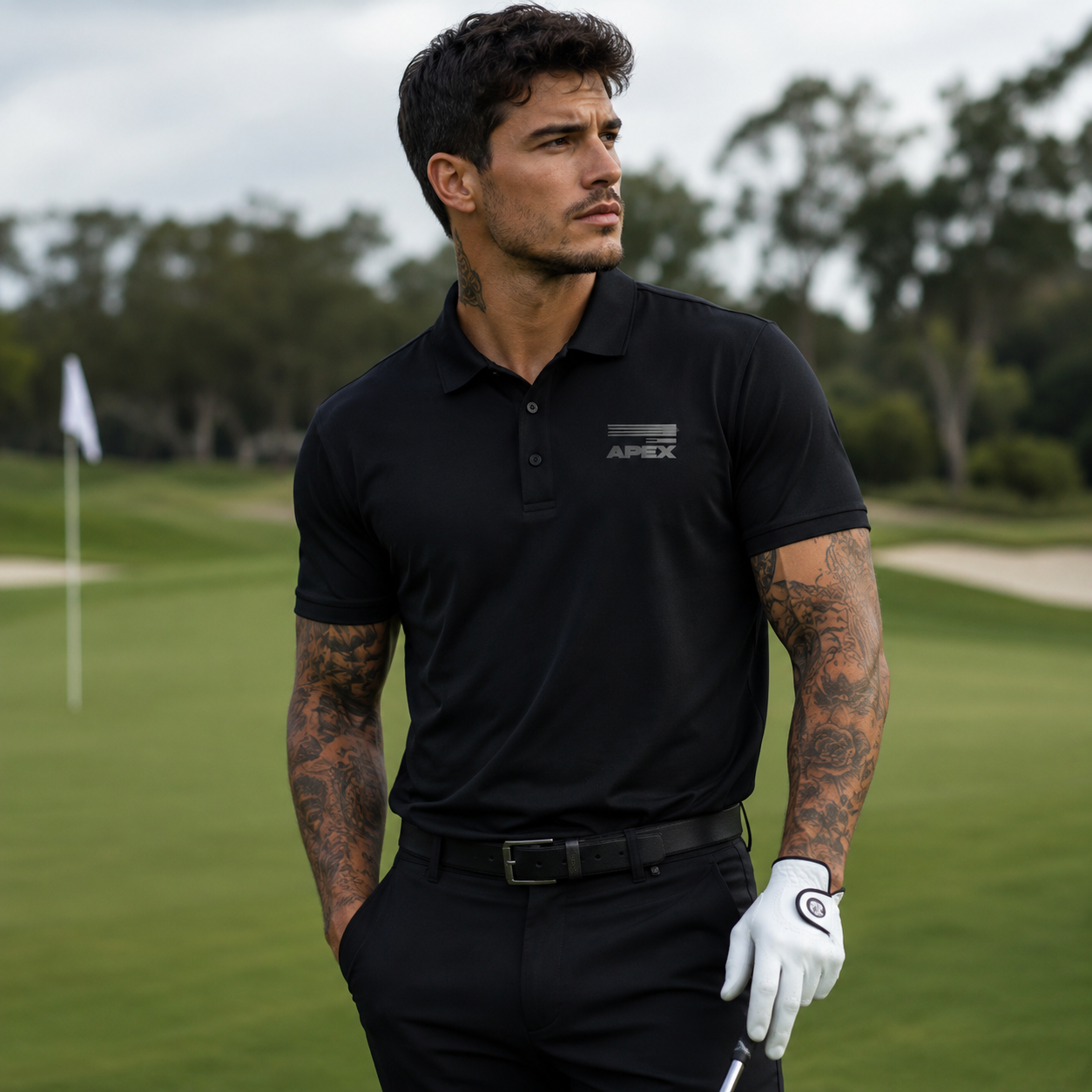 Men's Black Sport Polo Shirt with Subtle 'APEX' Logo – Performance Golf & Workwear