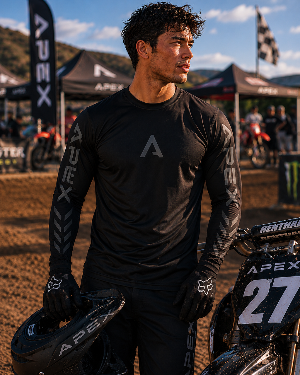 Men's UV Long Sleeve Performance Shirt — Reflective 'A' Logo, Sleeve Accents