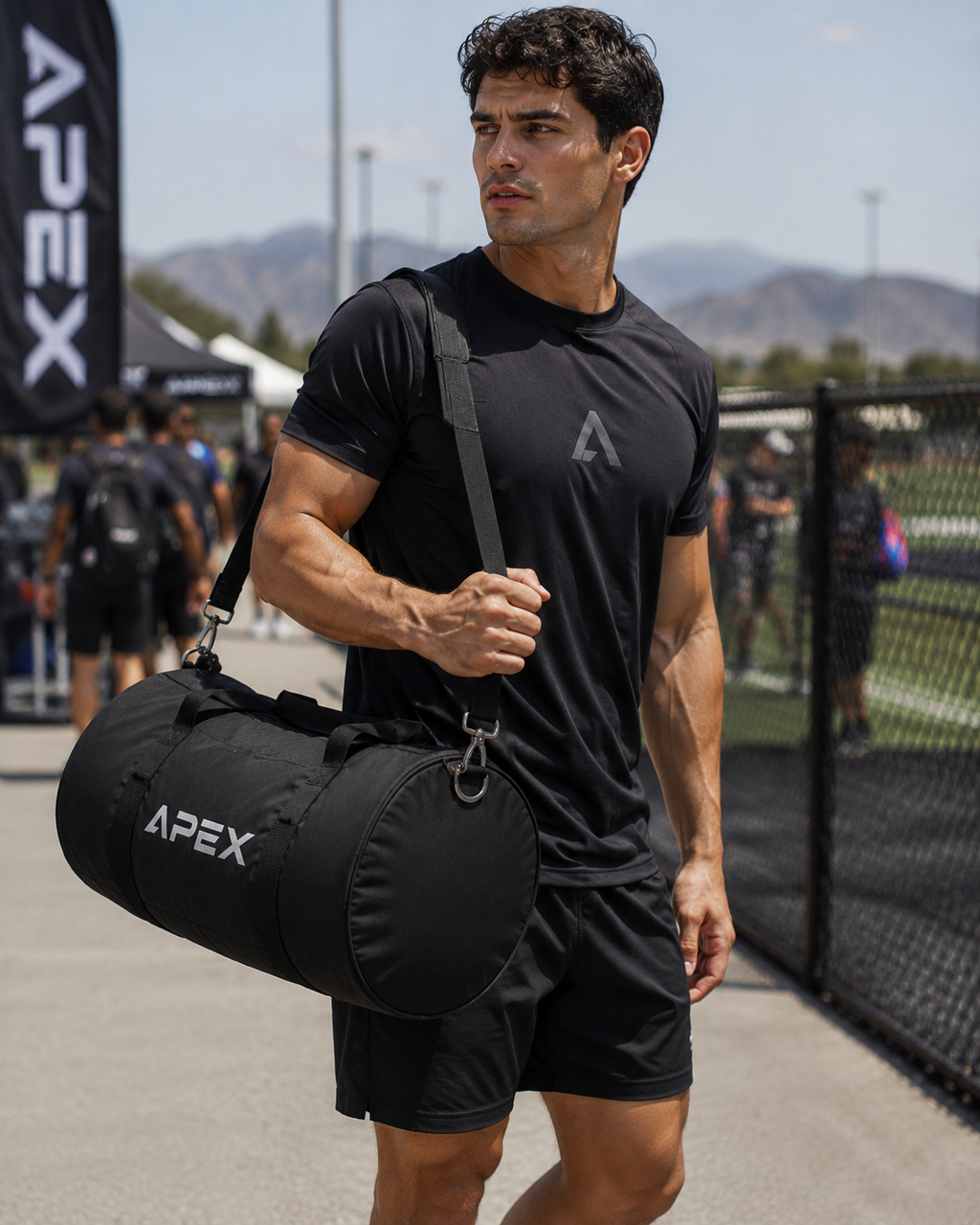 Apex Black Travel Duffel Bag — Durable Gym & Weekend Carryall