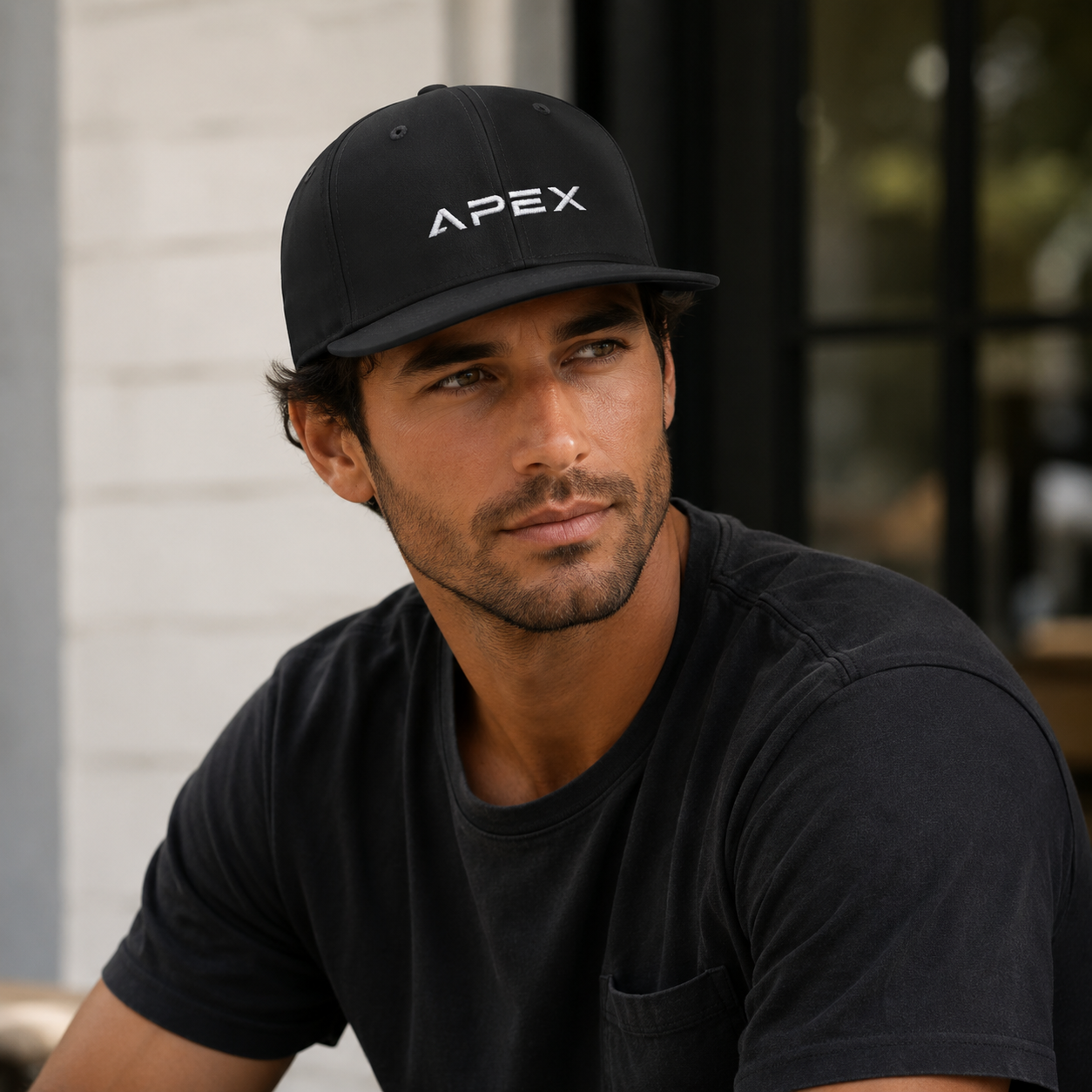 Apex Embroidered Flat Bill Snapback Hat — Stylish Black Streetwear Cap