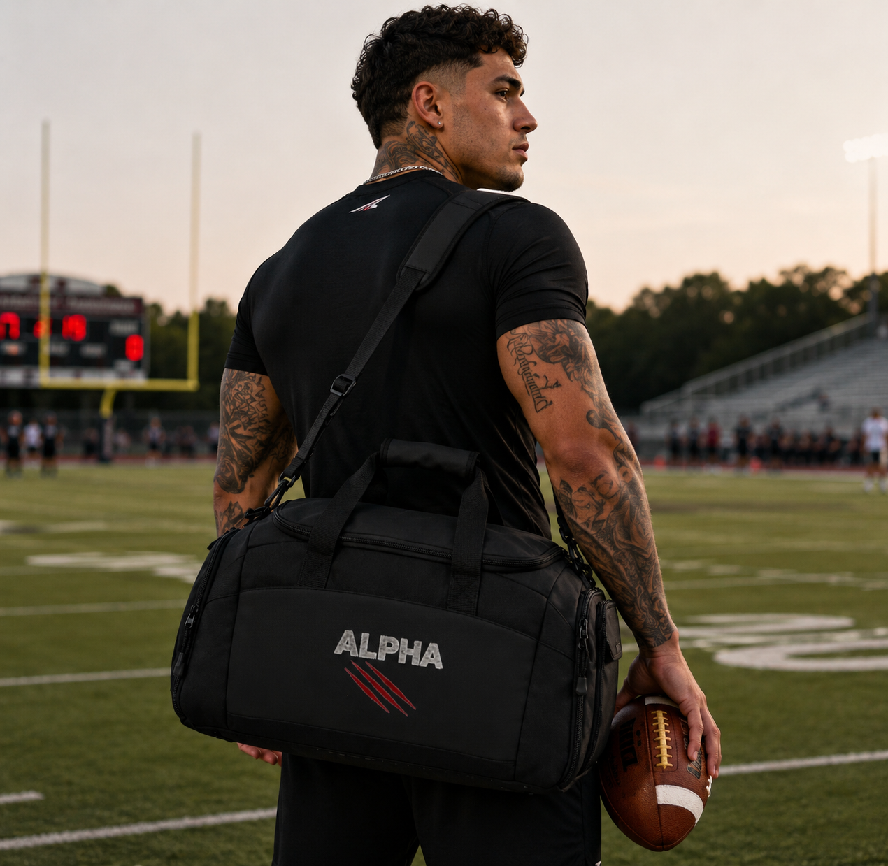 Alpha Gym Bag — Durable Black Duffle with 'ALPHA' Claw-Print Logo