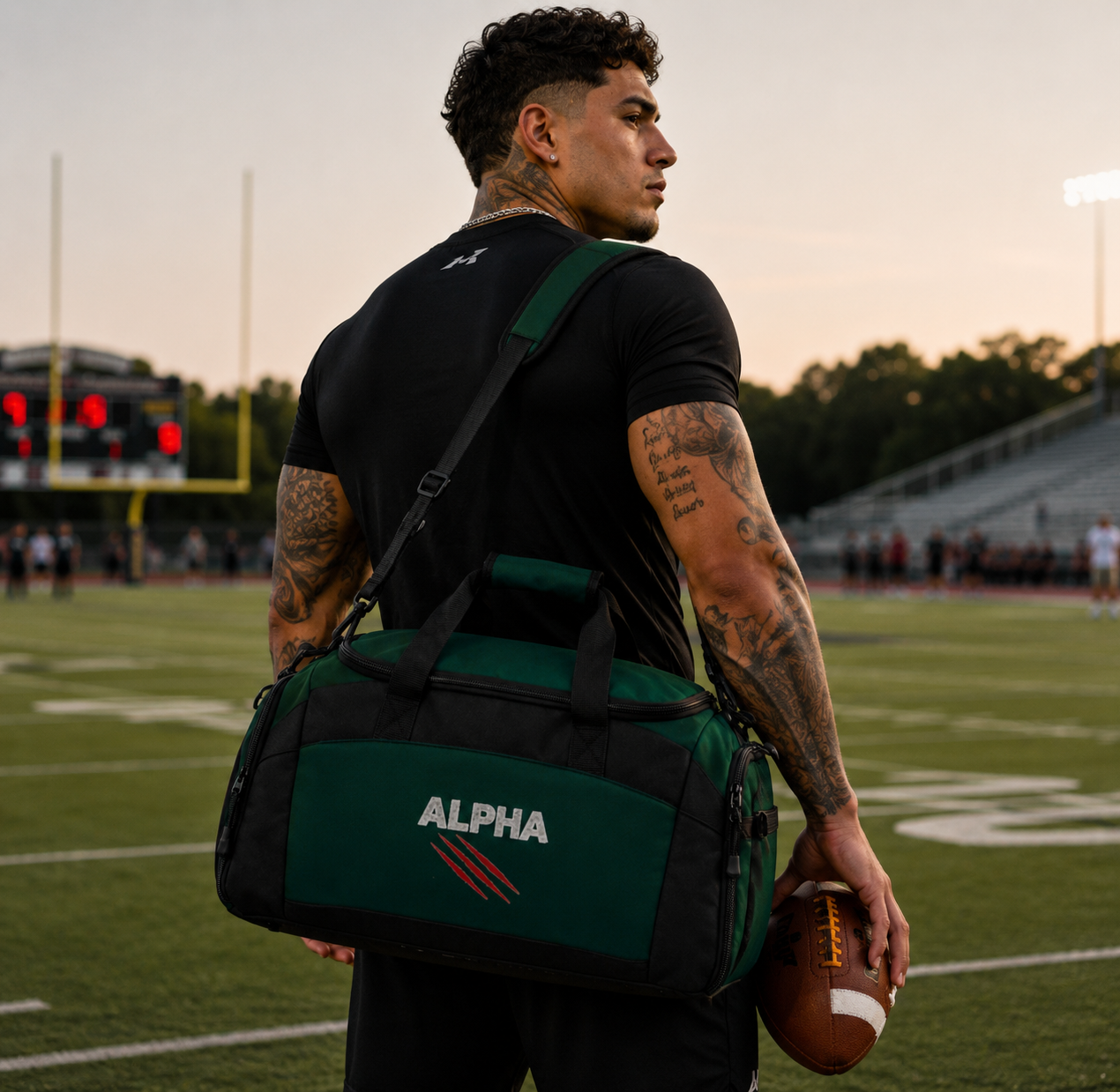 Alpha Gym Bag — Durable Black Duffle with 'ALPHA' Claw-Print Logo