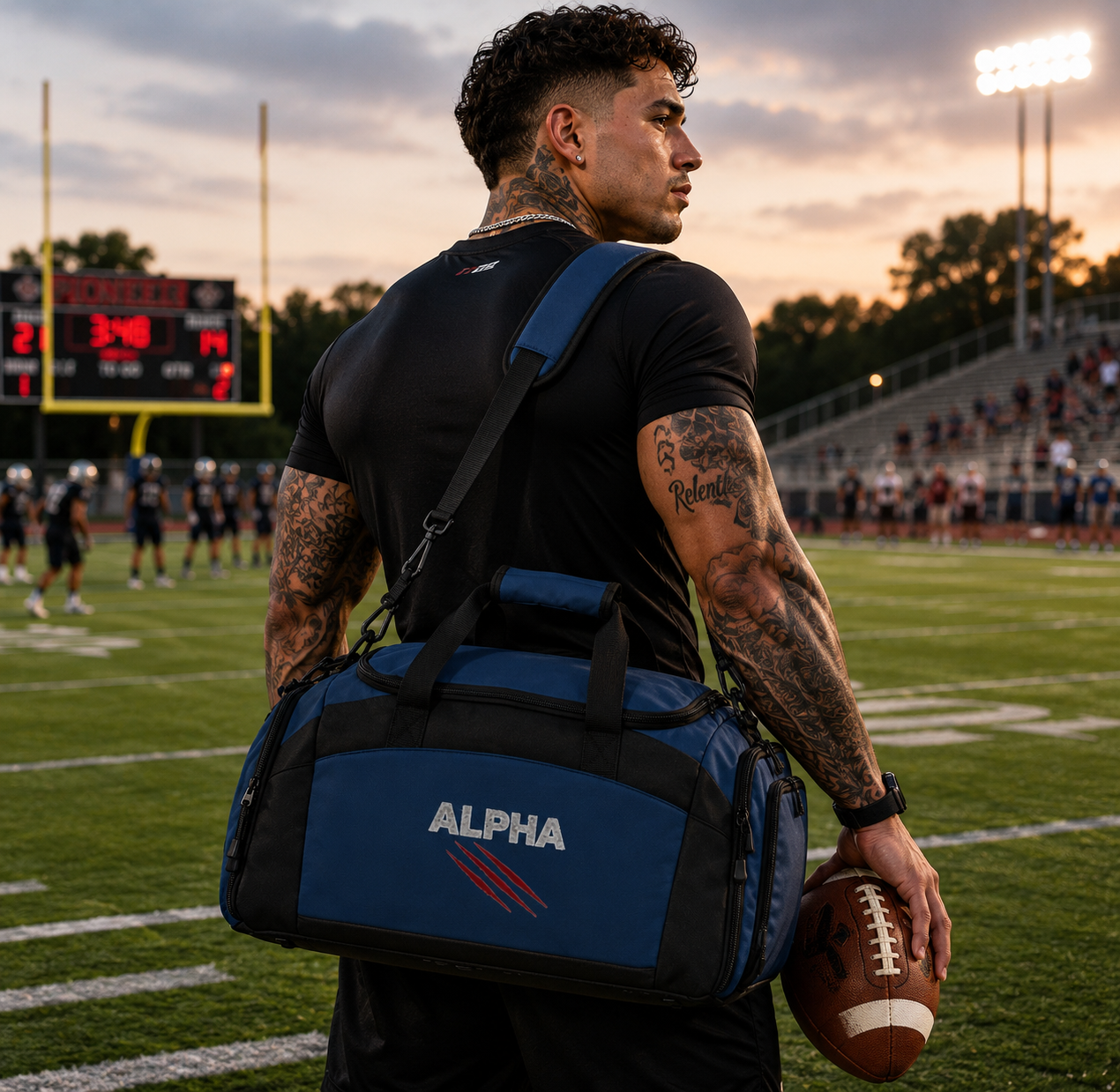 Alpha Gym Bag — Durable Black Duffle with 'ALPHA' Claw-Print Logo