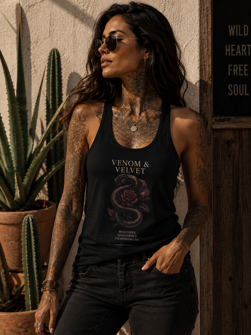 Venom & Rose Racerback Tank — Strong Feminine Floral Graphic