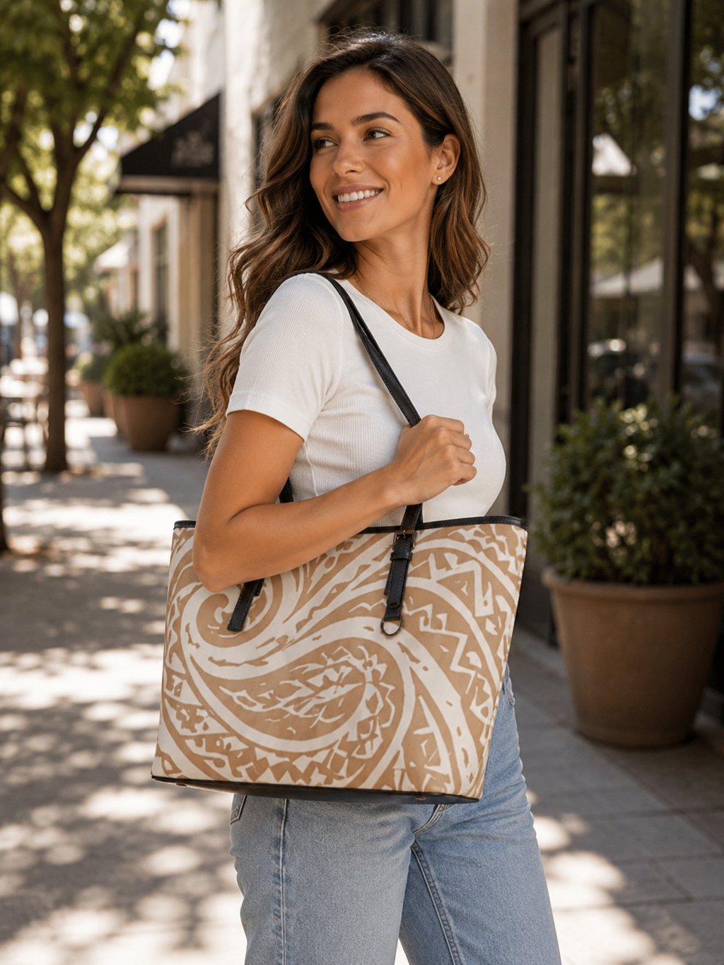 Sand Nalu Wave PU Leather Shoulder Bag