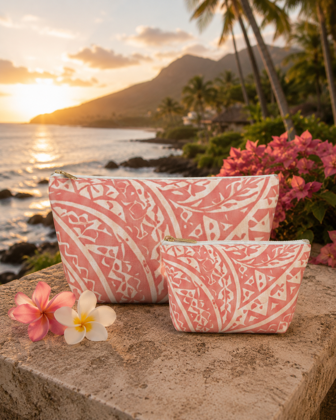 Maui Pink Lau Ti Leaf Accessory Pouch — T‑Bottom Travel Case