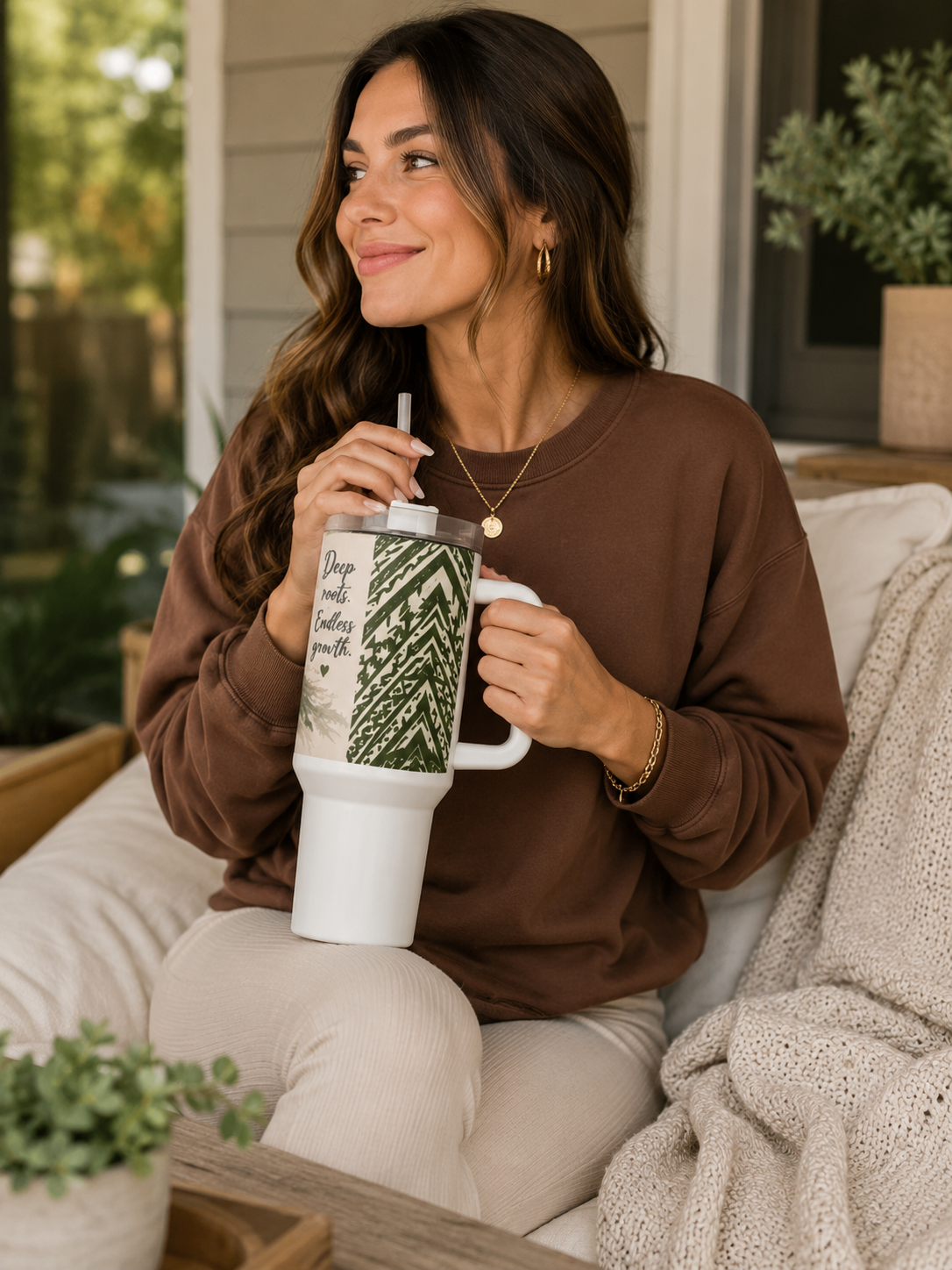 40oz Floral Roots Tumbler — “Deep Roots, Endless Growth” Mauna tribal design Travel Mug