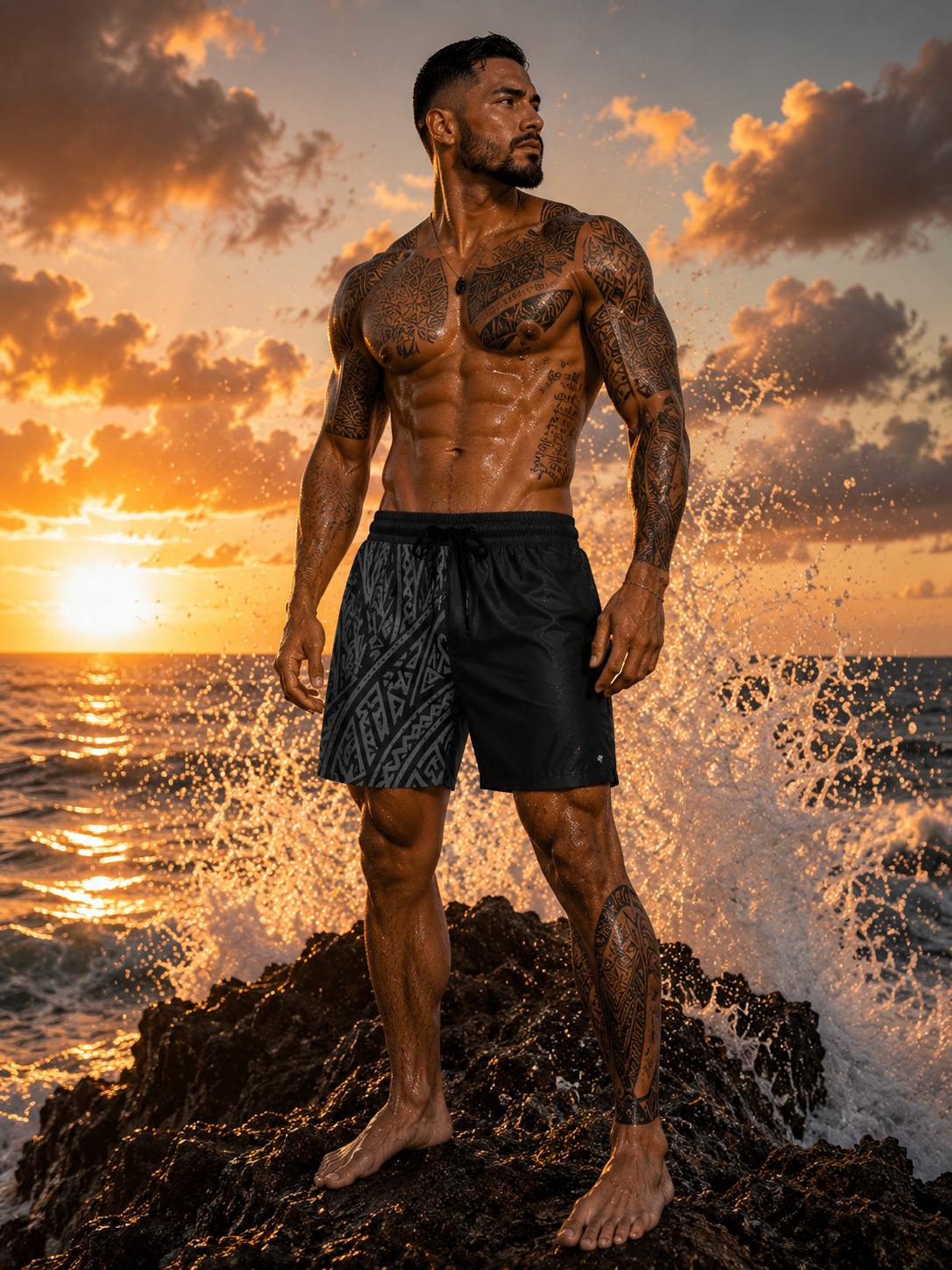 Relentless Tribal Swim Shorts — Men's Mid-Length Beach Trunks