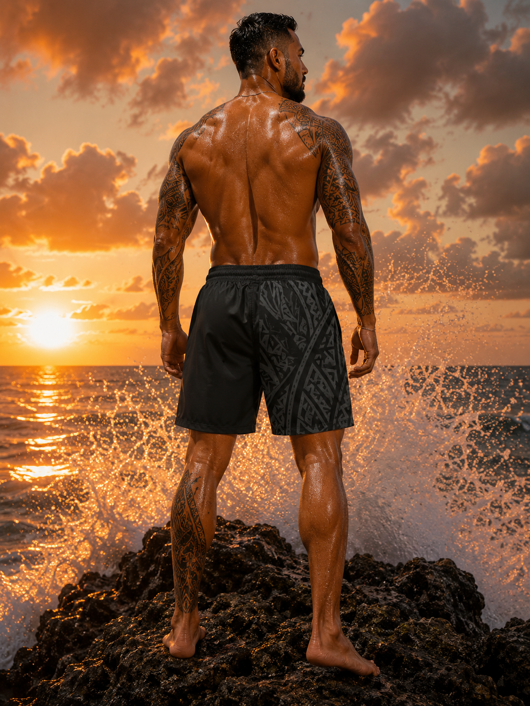 Relentless Tribal Swim Shorts — Men's Mid-Length Beach Trunks