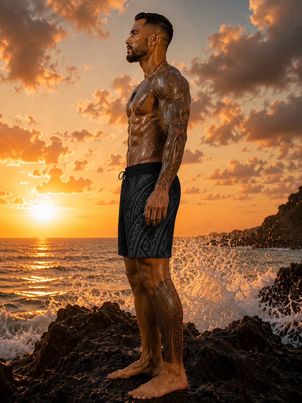 Relentless Tribal Swim Shorts — Men's Mid-Length Beach Trunks
