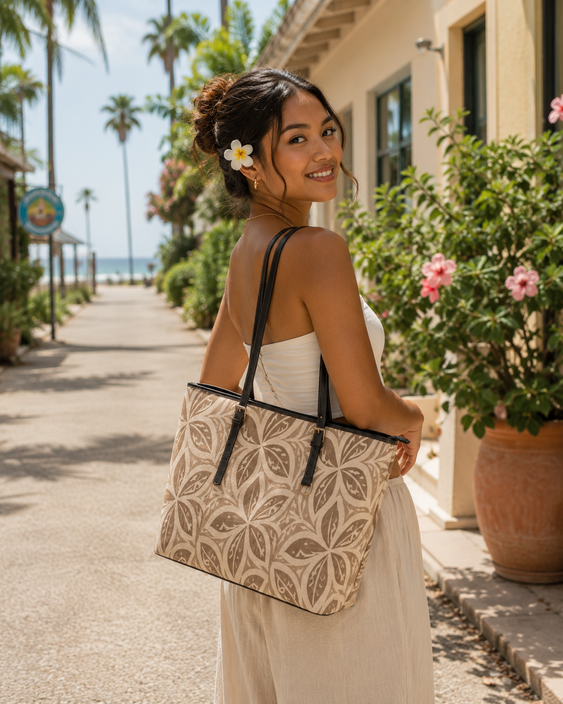 Plumeria (Pua Melia) Leather Shoulder Bag — Beauty, Positivity & New Beginnings