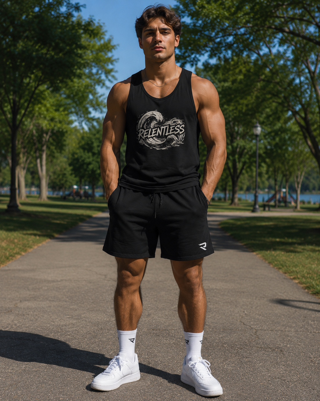 Men’s Athletic Jogger Shorts — ‘Relentless’ Black Performance Training Shorts