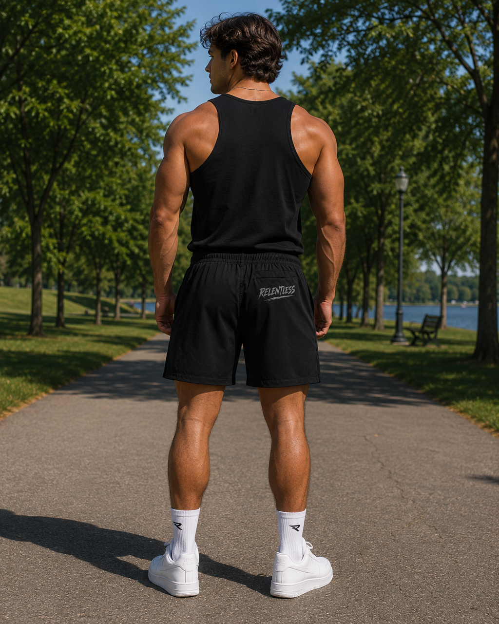 Men’s Athletic Jogger Shorts — ‘Relentless’ Black Performance Training Shorts