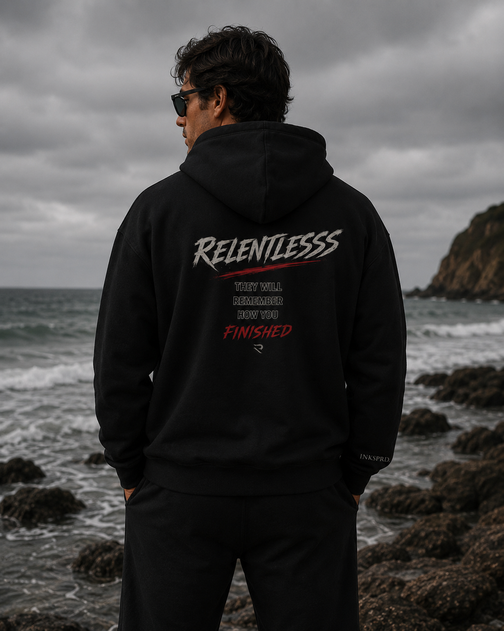 Relentless Hoodie — Motivational Graphic Pullover with "Relentlesss" Back Design