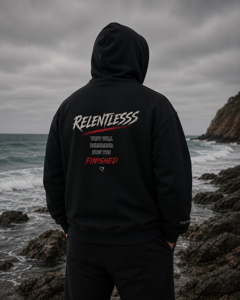 Relentless Hoodie — Motivational Graphic Pullover with "Relentlesss" Back Design