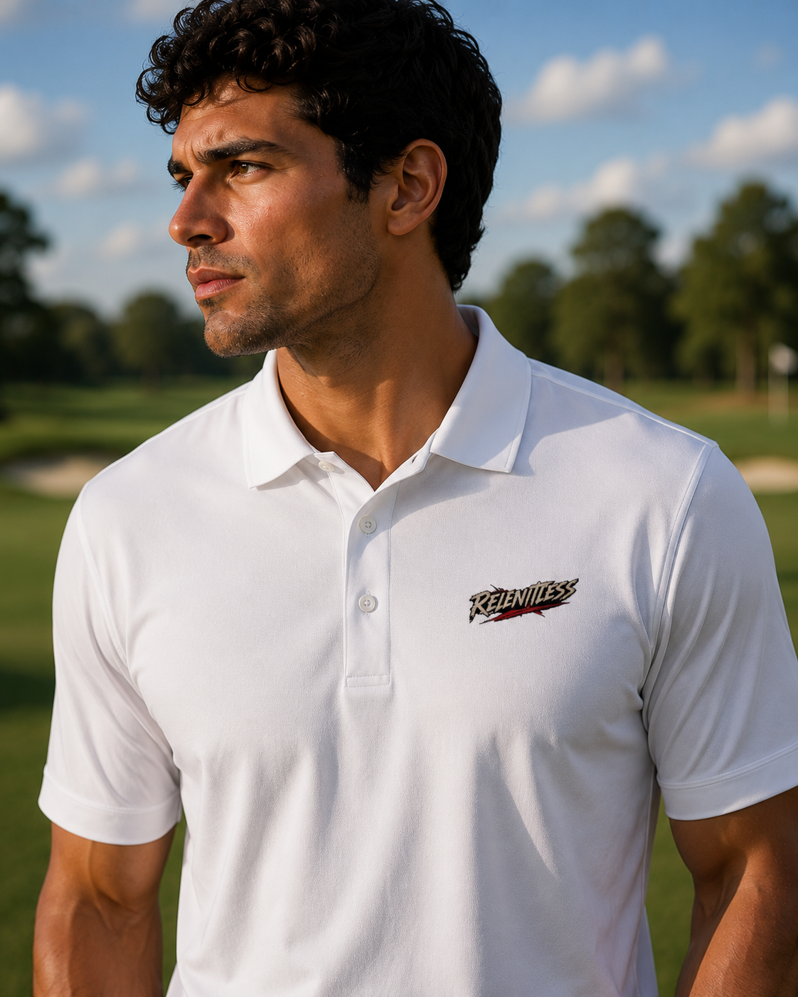 Men's Sport Polo — Retro Racing Script Chest Logo