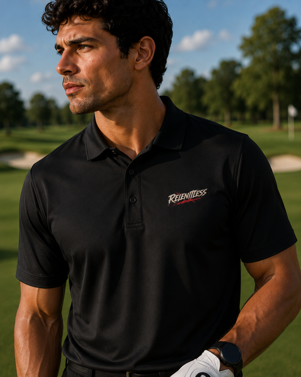 Men's Sport Polo — Retro Racing Script Chest Logo