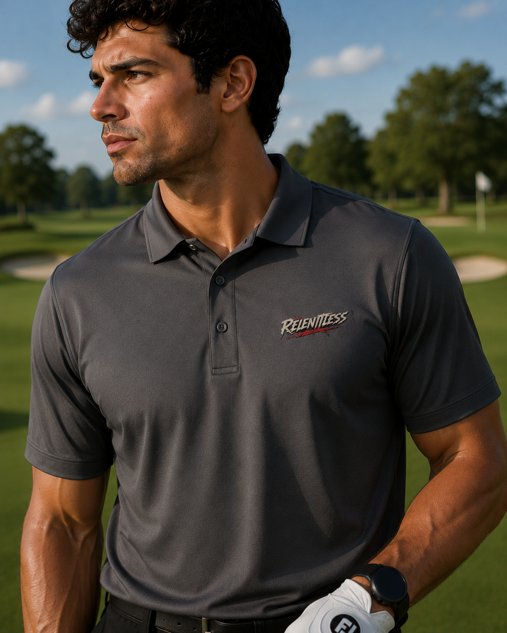 Men's Sport Polo — Retro Racing Script Chest Logo