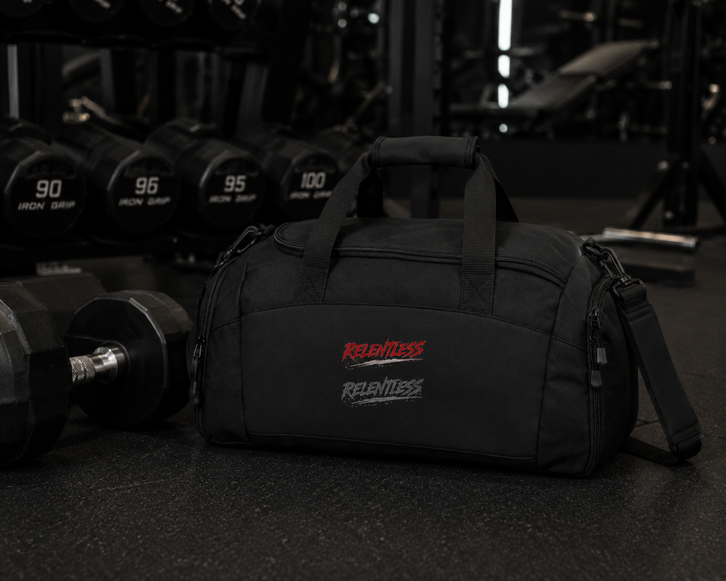 Relentless Athletic Gym Bag — Compact Duffle with 'Relentless' Graphic