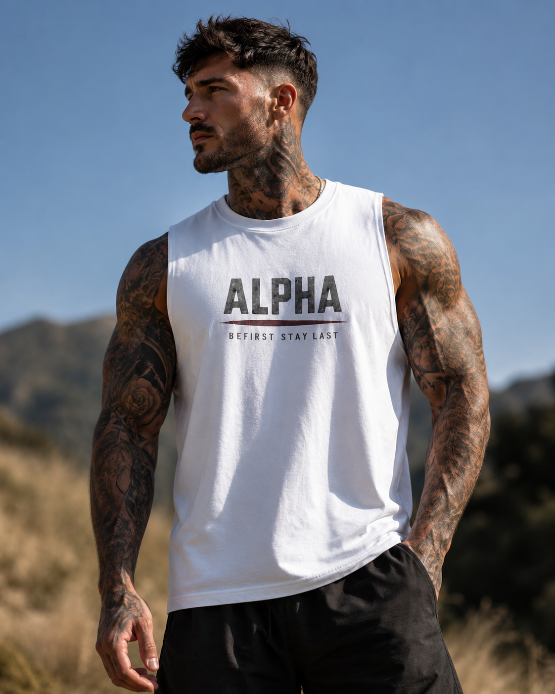 Alpha Muscle Tank Top — 'BE FIRST STAY LAST' Athletic Sleeveless Tee