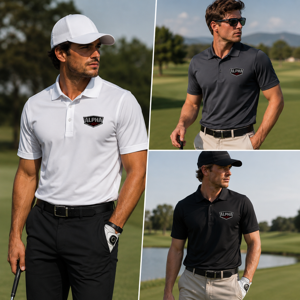 Alpha Shield Men's Sport Polo — Athletic Golf & Work Shirt