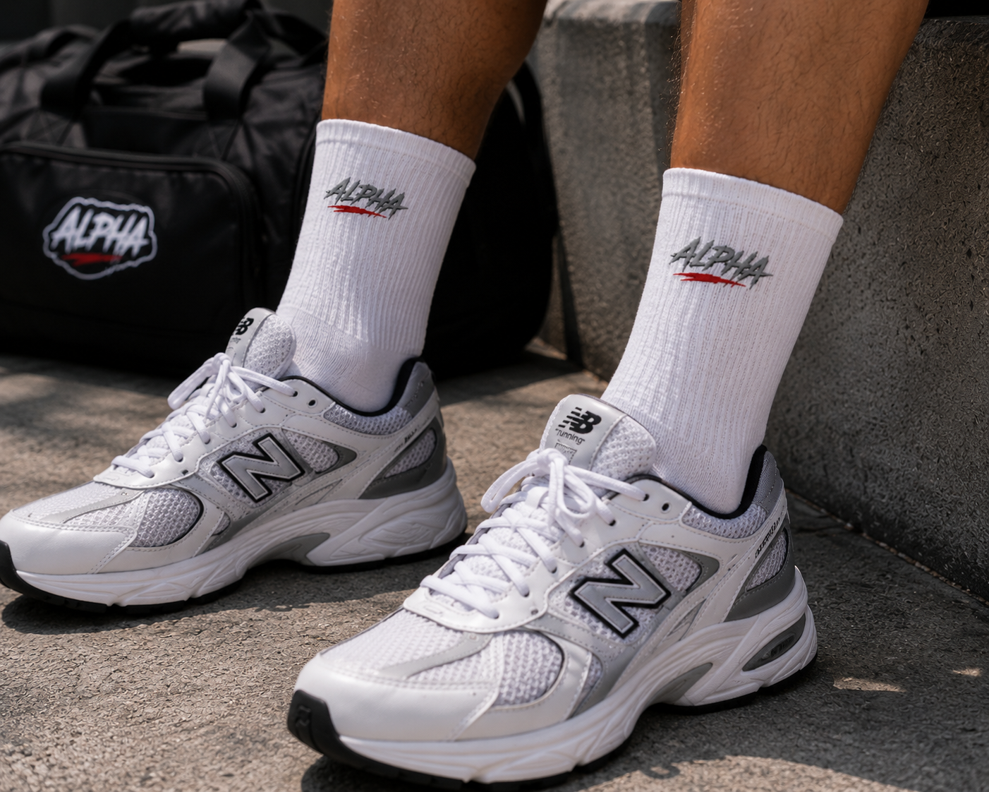 White Mid-Calf Socks with Small 'Nina' Script Accent — Casual Everyday Crew Socks