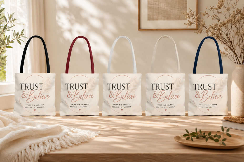 Trust & Believe Tote Bag — Motivational Canvas Shopper