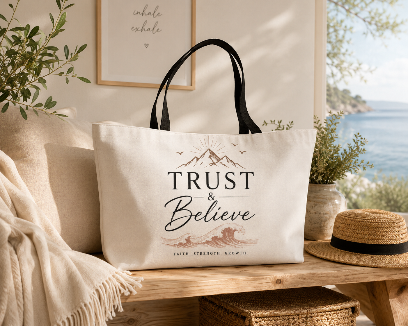 Weekender Tote Bag — "Trust & Believe" Inspirational Canvas Travel Tote