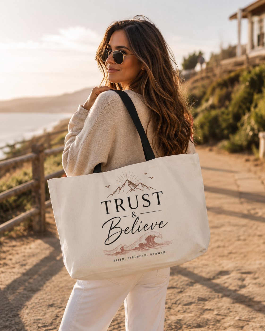 Weekender Tote Bag — "Trust & Believe" Inspirational Canvas Travel Tote