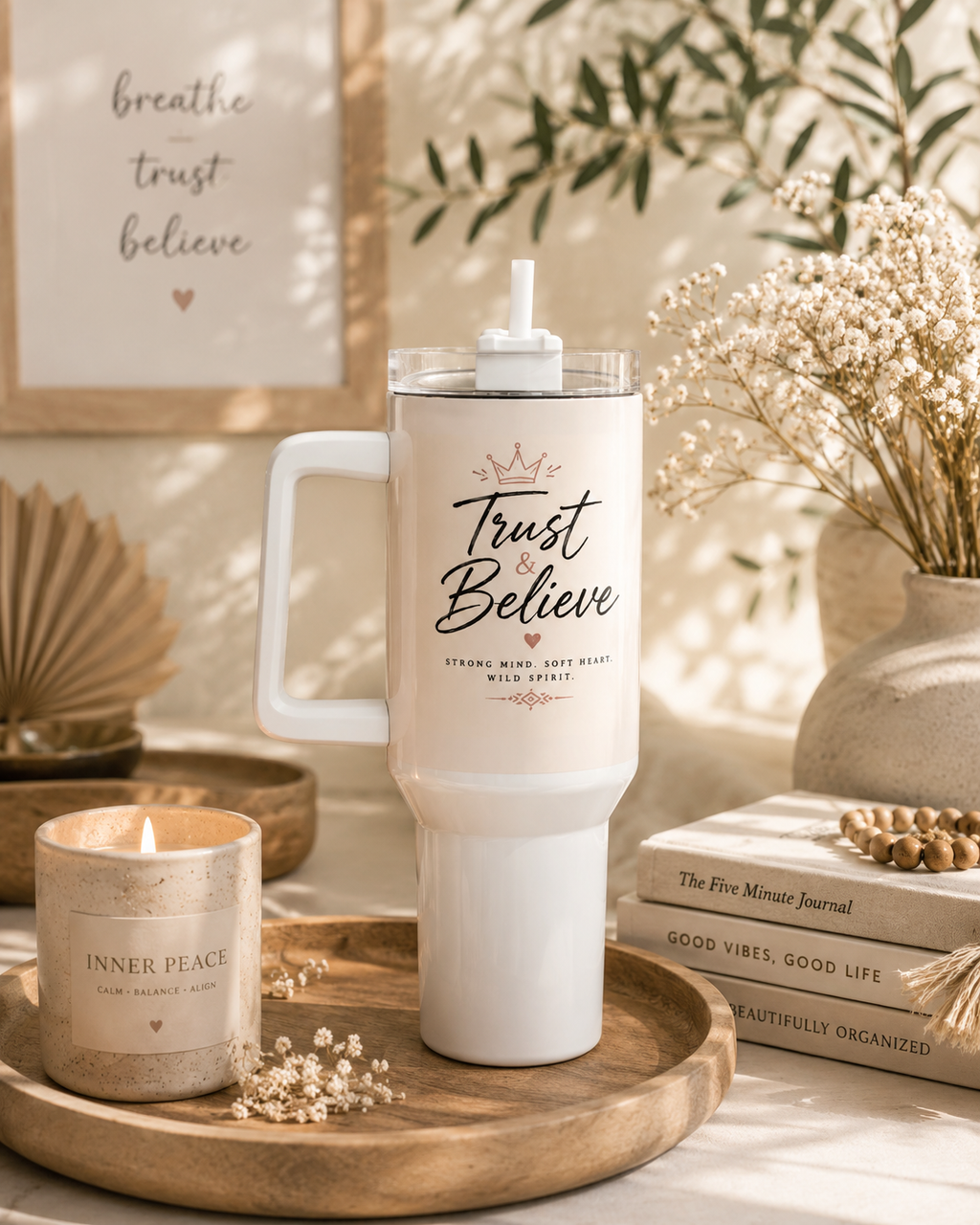 Trust & Believe 40oz Tumbler – Inspirational Insulated Travel Mug with Handle