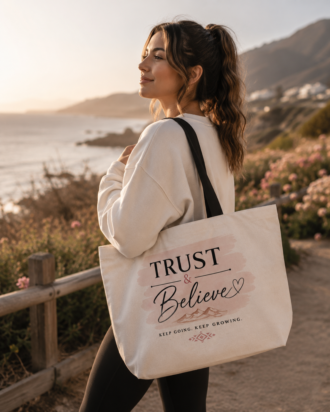 Weekender Tote Bag — "Trust & Believe" Inspirational Canvas Tote for Travel, Gym & Everyday