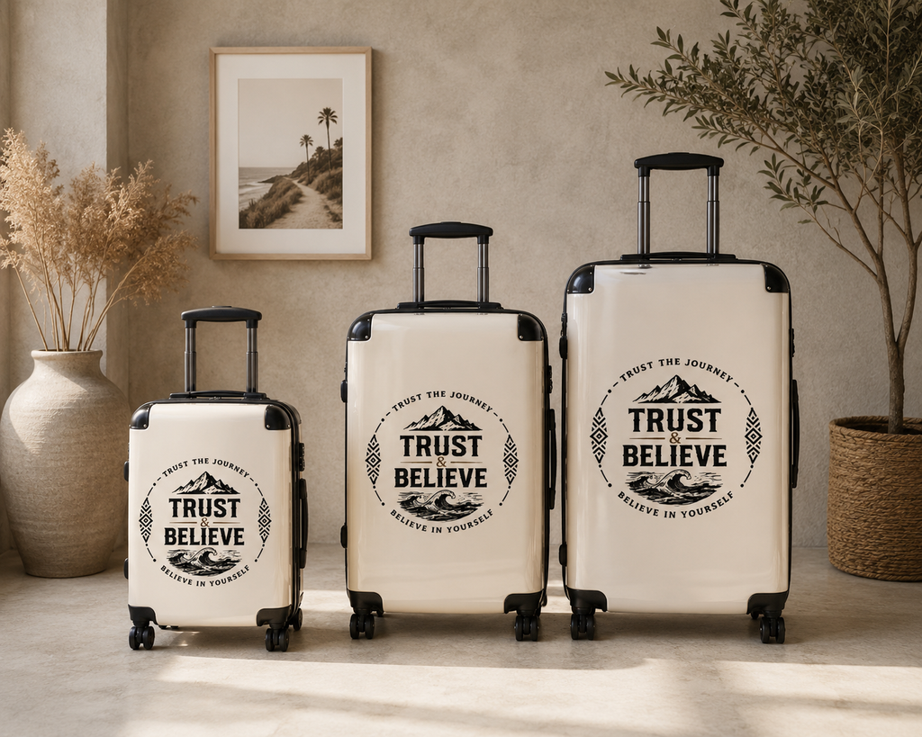 Trust & Believe Suitcase – Inspirational Travel Carry-On with 'Trust the Journey' Design