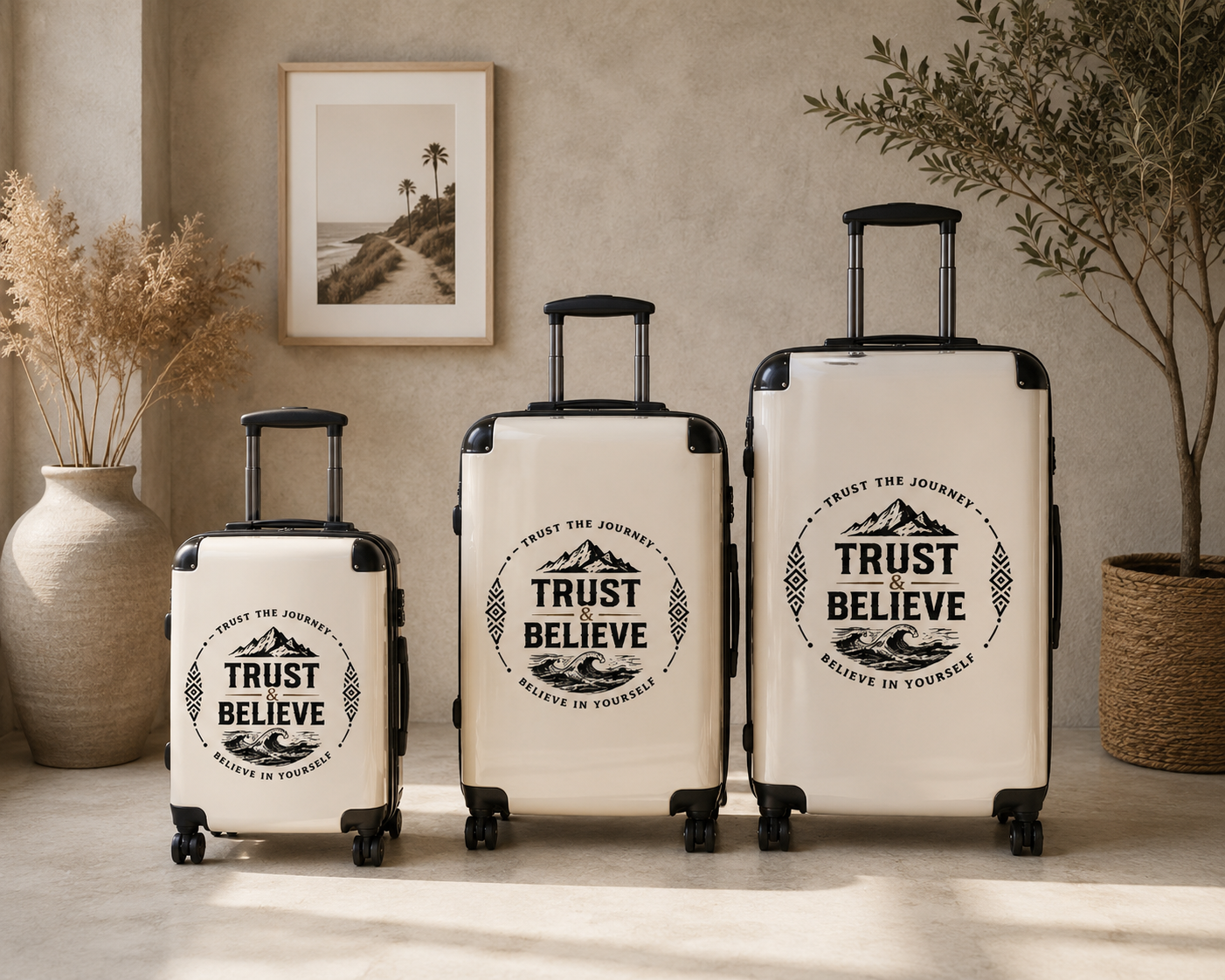 Trust & Believe Suitcase – Inspirational Travel Carry-On with 'Trust the Journey' Design