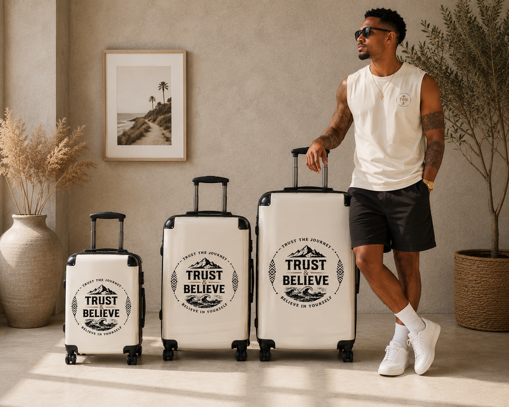 Trust & Believe Suitcase – Inspirational Travel Carry-On with 'Trust the Journey' Design
