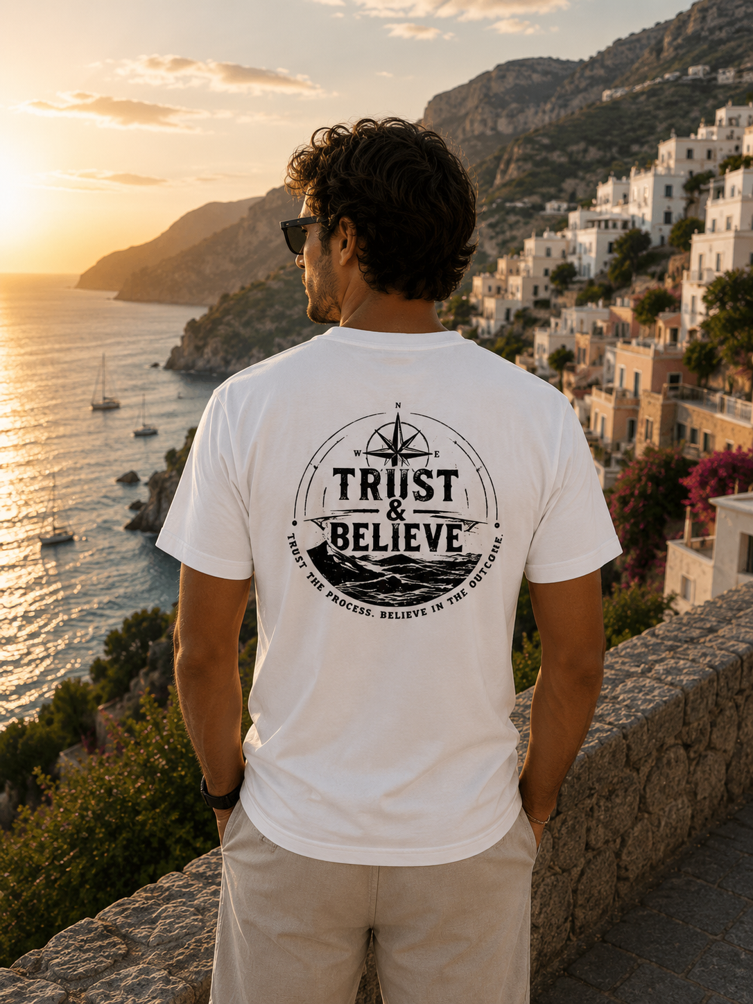 Trust & Believe Nautical Graphic T-Shirt — Compass Back Print