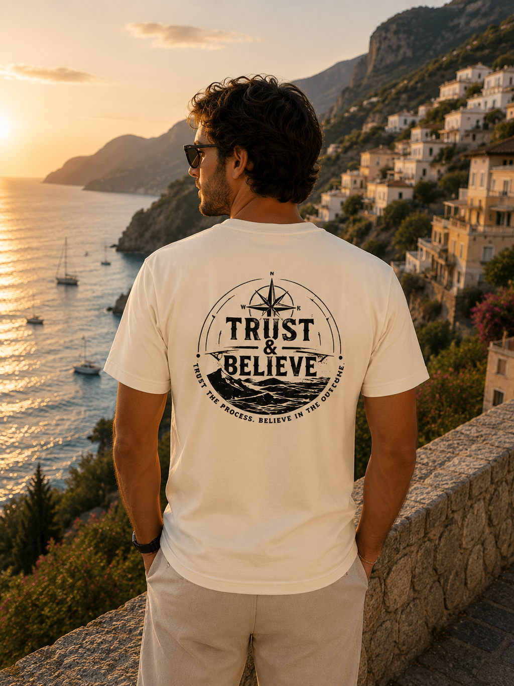 Trust & Believe Nautical Graphic T-Shirt — Compass Back Print