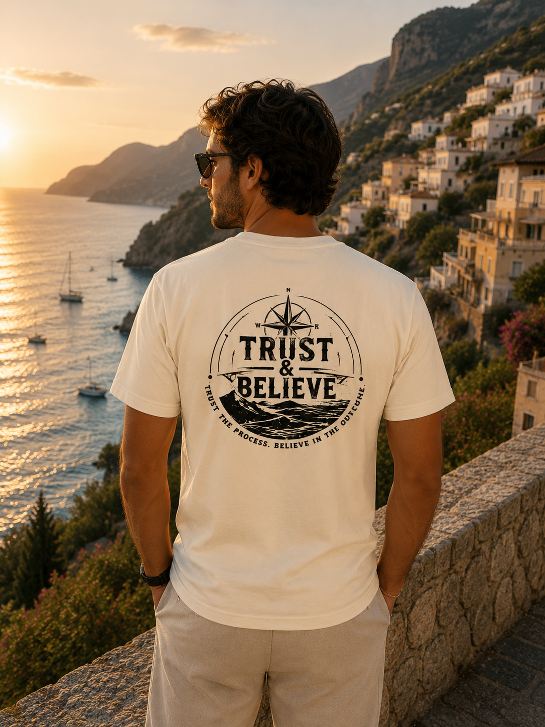 Trust & Believe Nautical Graphic T-Shirt — Compass Back Print