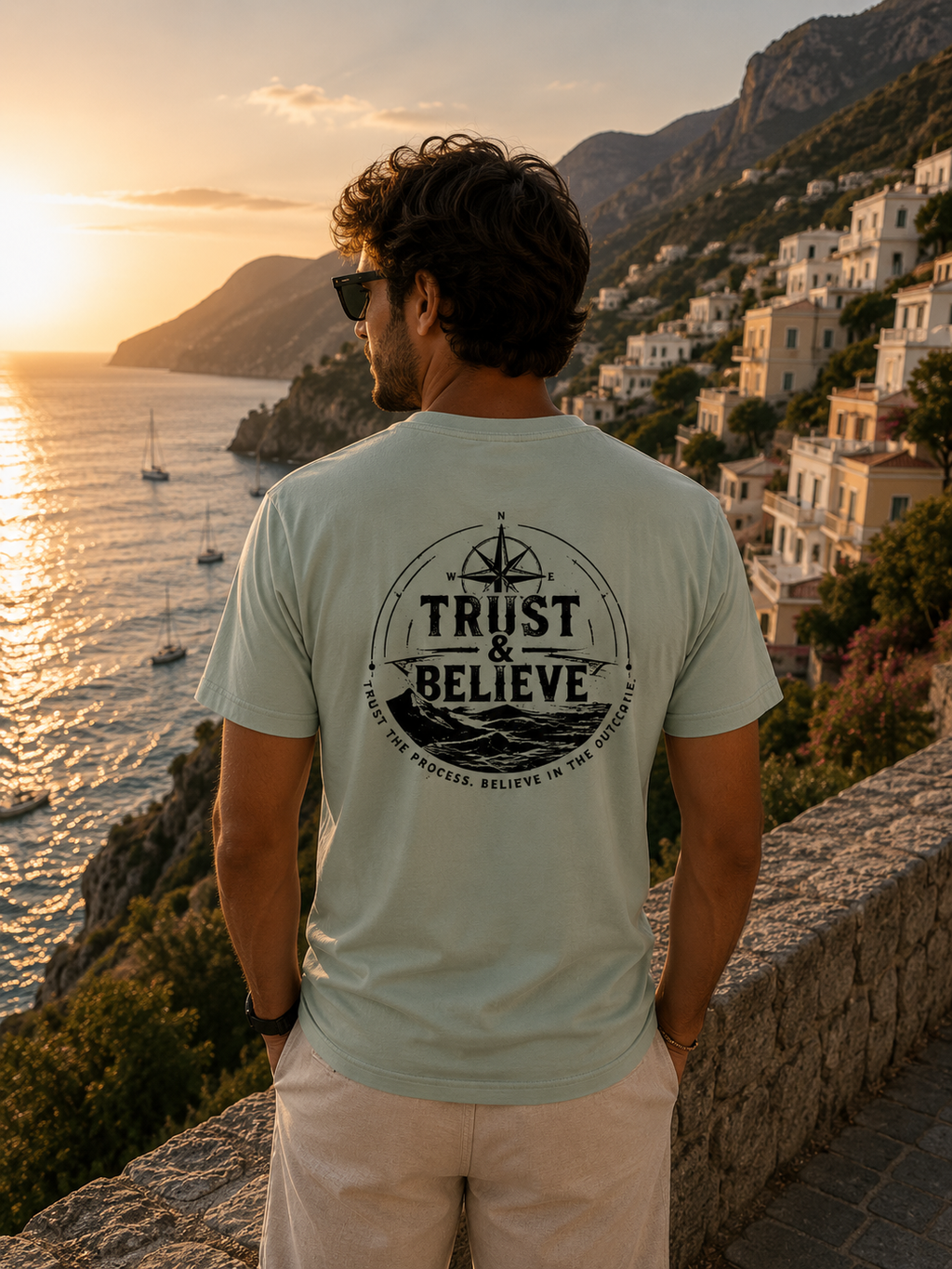Trust & Believe Nautical Graphic T-Shirt — Compass Back Print