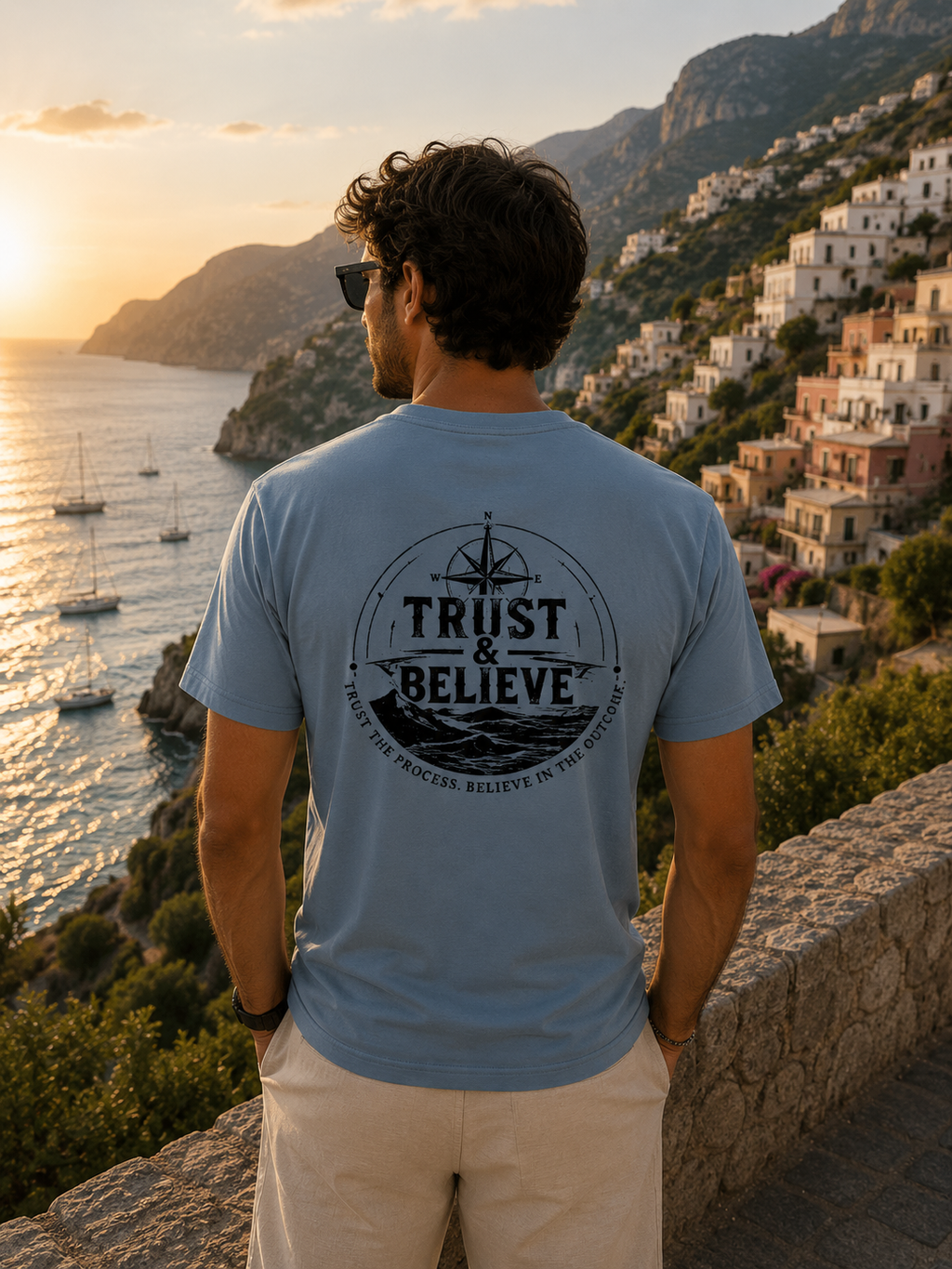 Trust & Believe Nautical Graphic T-Shirt — Compass Back Print