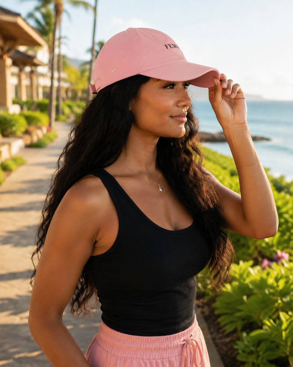 Femme Embroidered Dad Cap — Pink Casual Baseball Hat