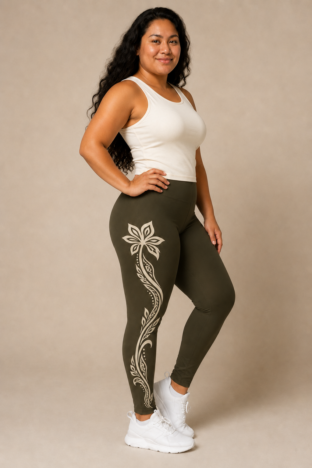 Olive Green Blooming Strength Leggings — Women's Casual Yoga & Everyday Leggings
