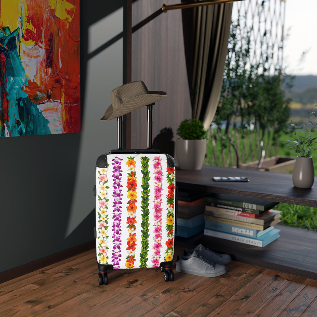 Hawaiian Lei Stripe Suitcase — Floral Travel Carry-On