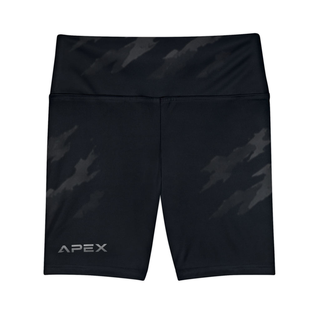 Apex Women's Performance Workout Shorts — Black Camouflage AOP