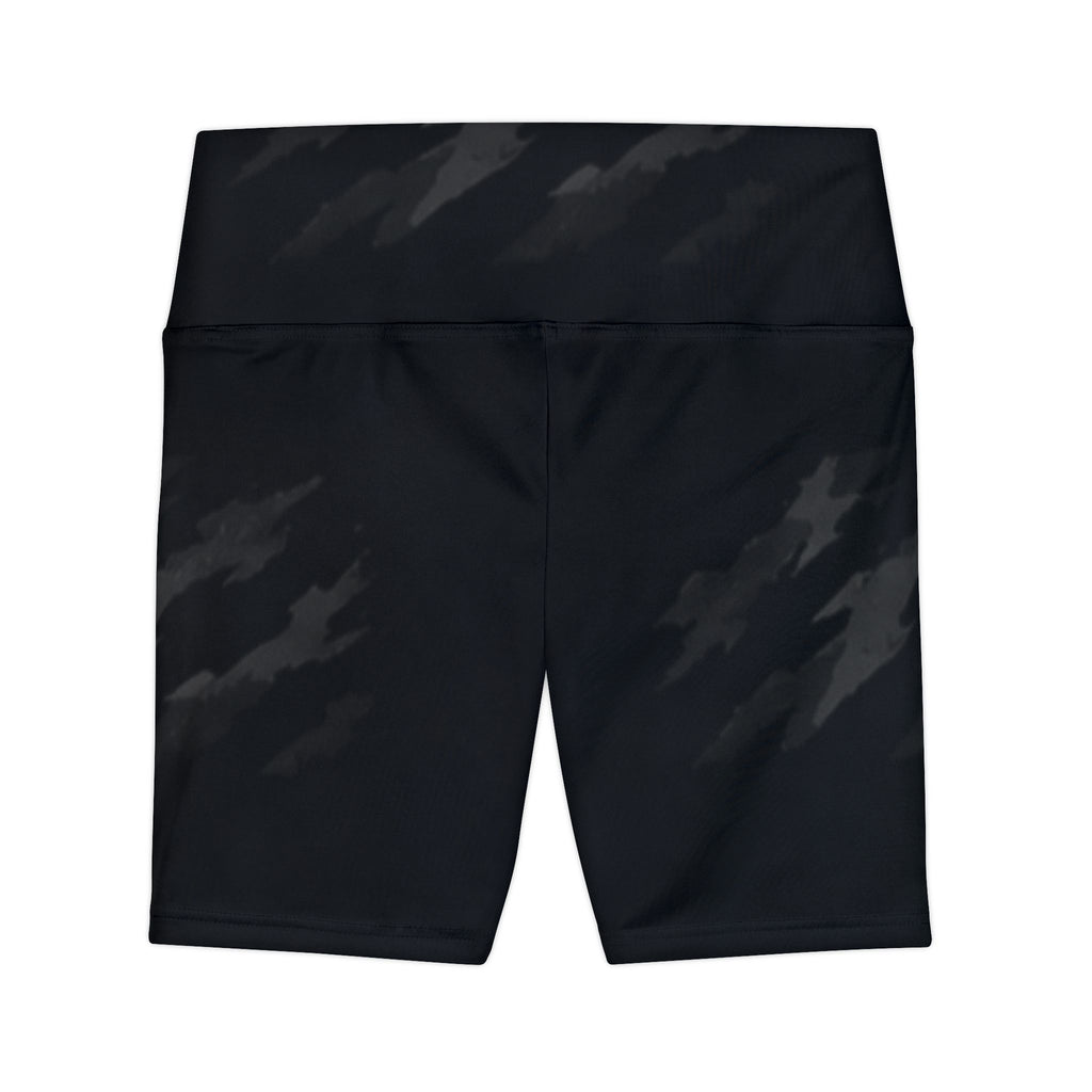 Apex Women's Performance Workout Shorts — Black Camouflage AOP