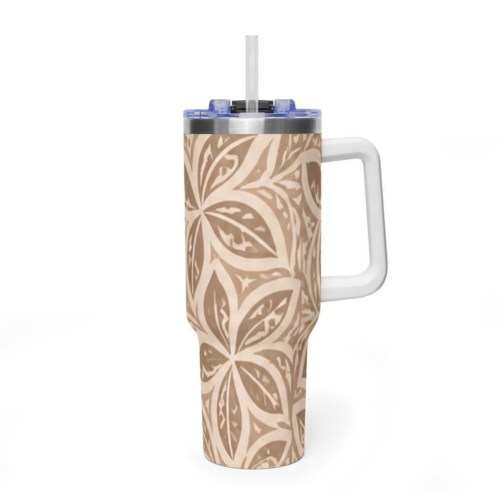 40oz Thermal Tumbler — Beige Floral Mandala Insulated Travel Cup