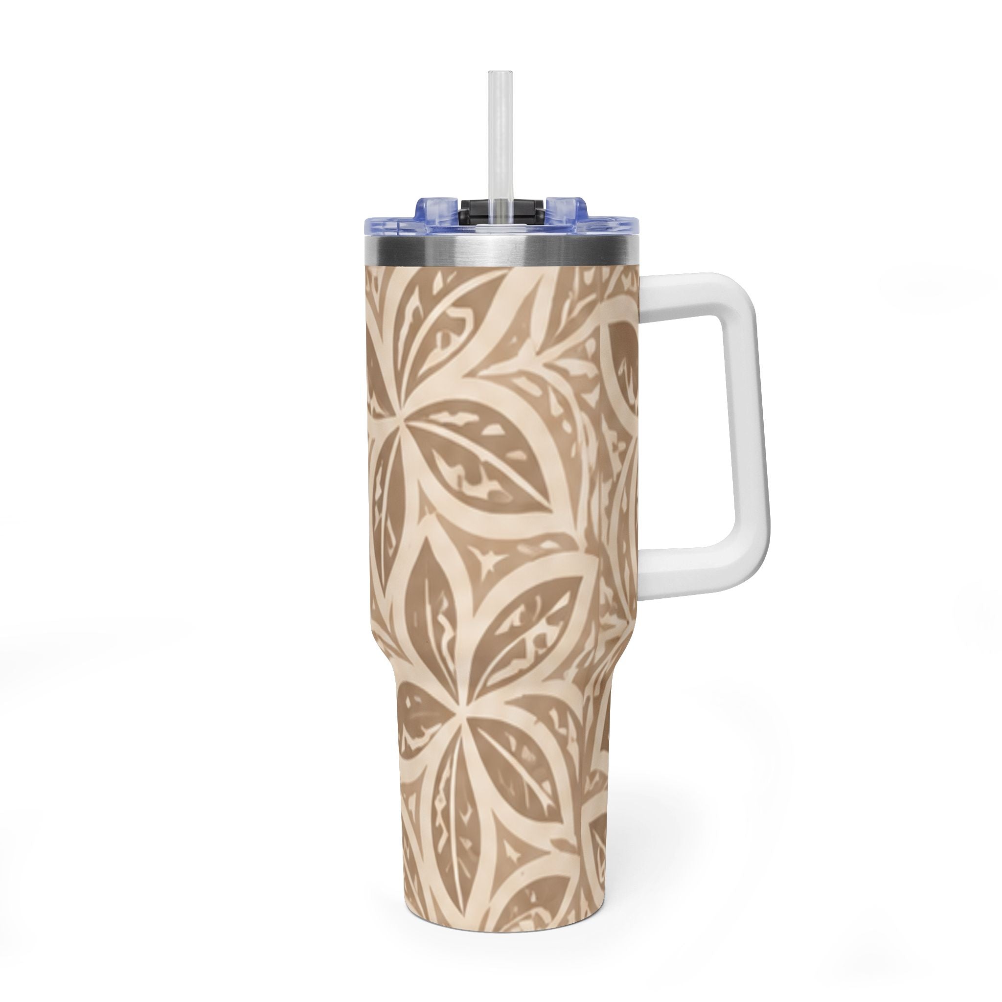 40oz Thermal Tumbler — Beige Floral Mandala Insulated Travel Cup