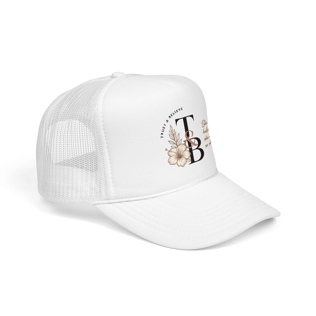 Trucker Hat — 'She Believed She Could So She Did' Floral Monogram